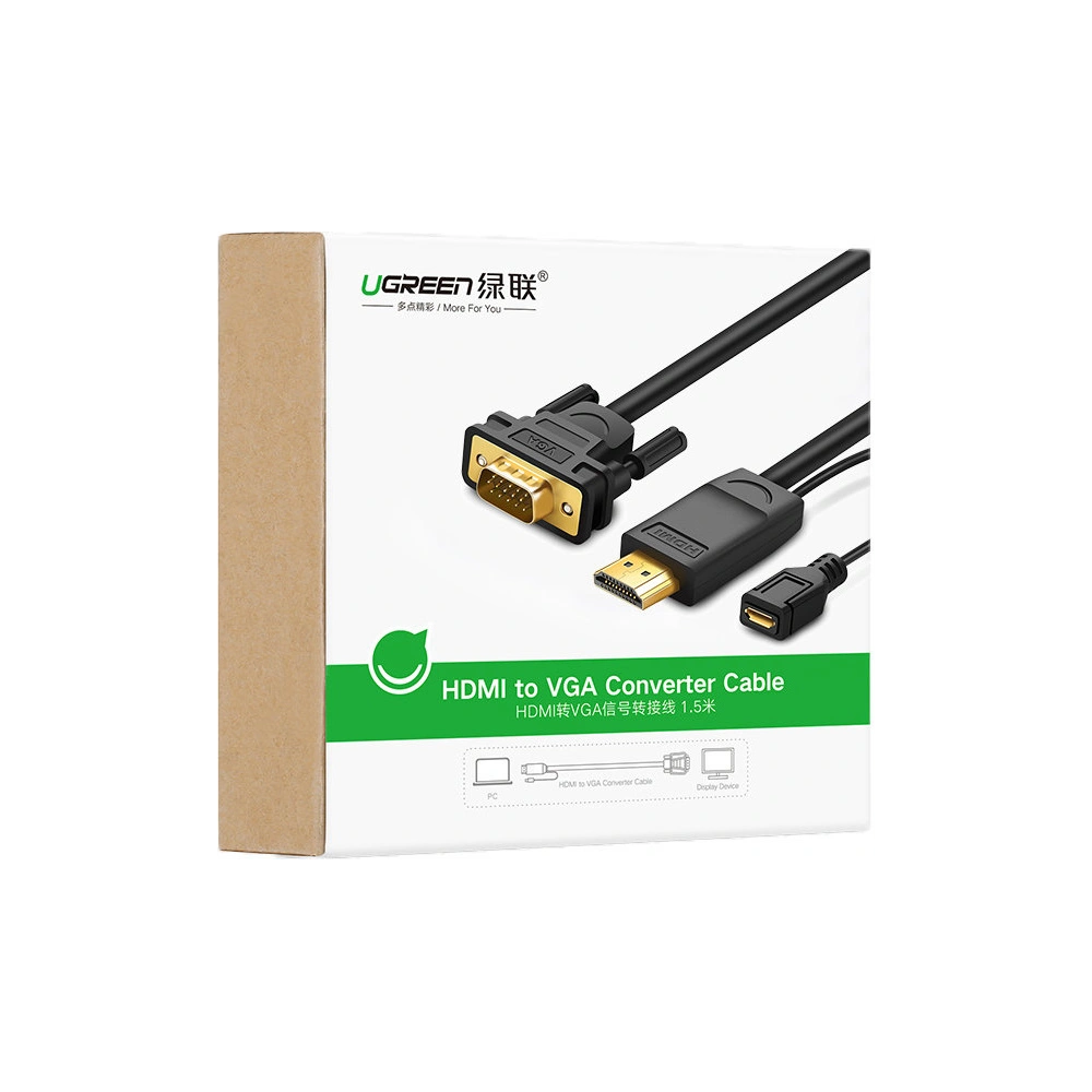 Wholesale UGREEN MM101 adapter image converter HDMI - VGA with micro USB power 1.5m black - UGR1301BLK - {ean13} - Hurt