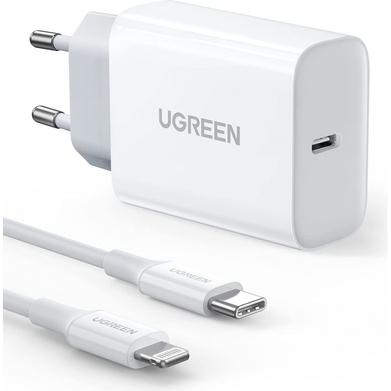 Ugreen Distributor - 6957303856985 - UGR1307WHT - UGREEN USB Type C charger 20W Power Delivery + MFI USB Type C cable - Lightning white - B2B homescreen