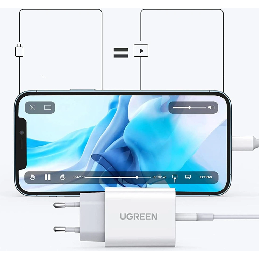 Hurtownia GSM - Nabíječka UGREEN USB-C Power Delivery 20W + kabel USB-C - Lightning MFI bílý - UGR1307WHT - {ean13} - Hurt