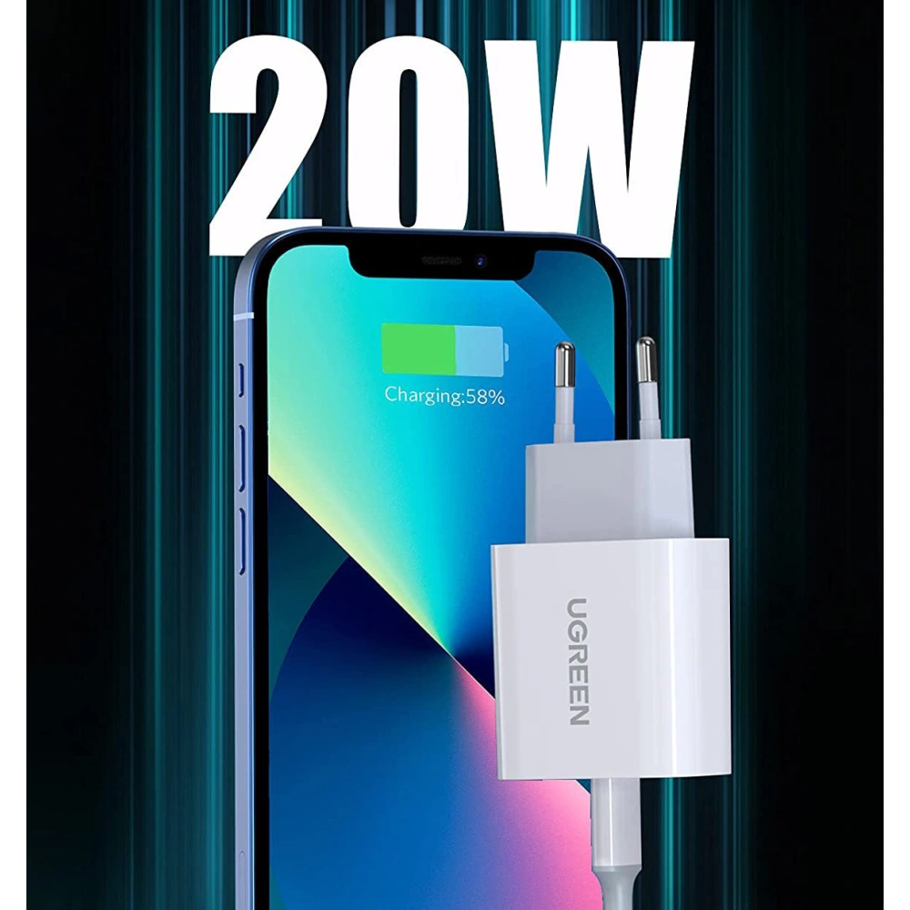 Hurtownia GSM - Nabíječka UGREEN USB-C Power Delivery 20W + kabel USB-C - Lightning MFI bílý - UGR1307WHT - {ean13} - Hurt