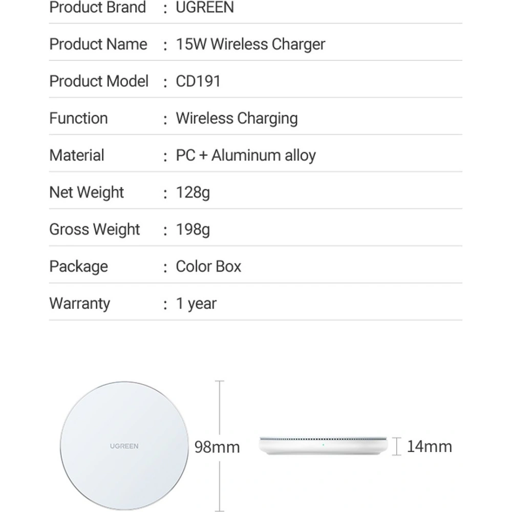 Hurtownia GSM - Bezdrátová nabíječka UGREEN CD191 15W Qi bílá - UGR1312WHT - {ean13} - Hurt