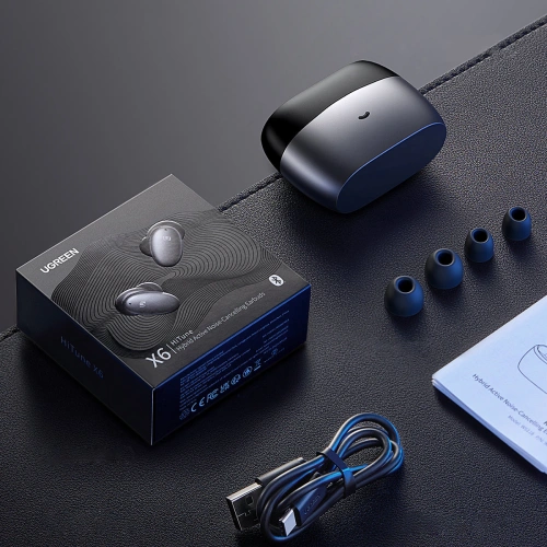 Bezprzewodowe słuchawki UGREEN WS118 HiTune X6 TWS Bluetooth 5.0 ANC szary