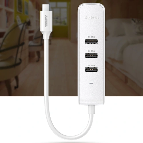 Hub UGREEN CM416 4w1 USB-C - 3x USB 3.1 Gen 1 + RJ45 PD biały