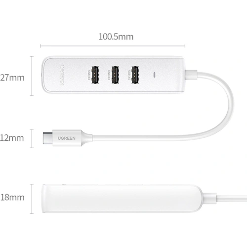 Hub UGREEN CM416 4w1 USB-C - 3x USB 3.1 Gen 1 + RJ45 PD biały