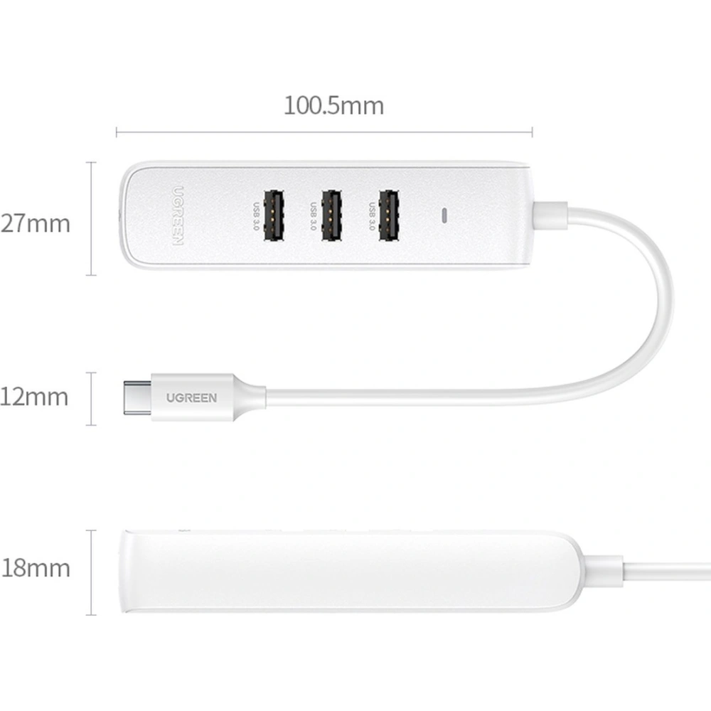 Wholesale UGREEN CM416 4-in-1 USB HUB Type C - 3x USB Type A 3.1 Gen 1 + RJ45 PD white - UGR1316WHT - {ean13} - Hurt
