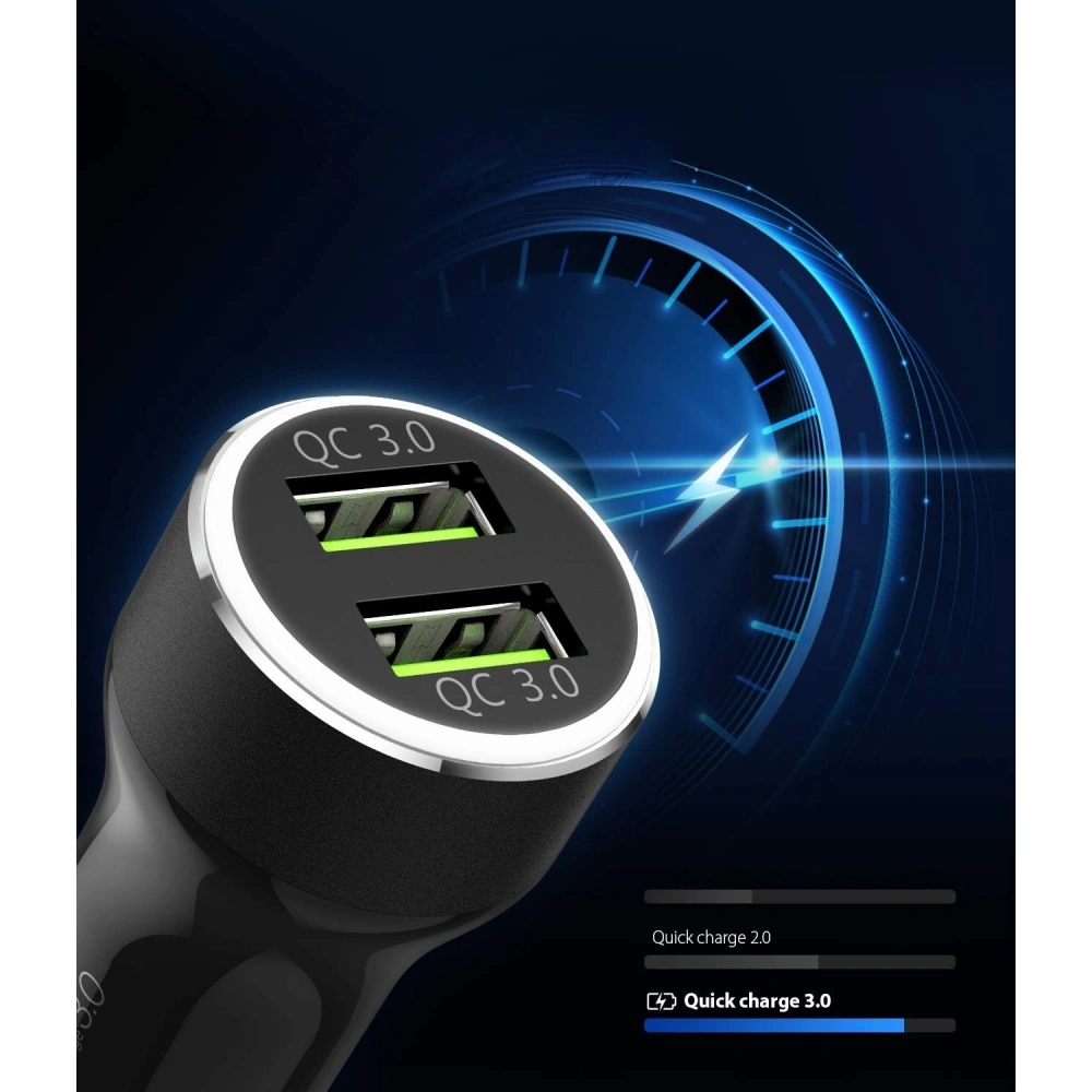 Hurtownia GSM - Nabíječka do auta Ringke RealX2 2x Quick Charge 3.0 Černá - RGK921 - {ean13} - Hurt