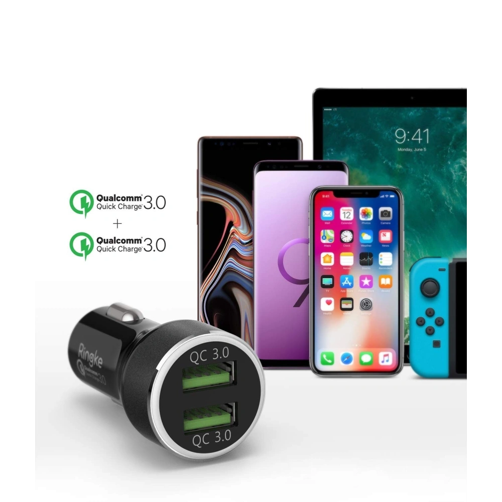 Hurtownia GSM - Nabíječka do auta Ringke RealX2 2x Quick Charge 3.0 Černá - RGK921 - {ean13} - Hurt