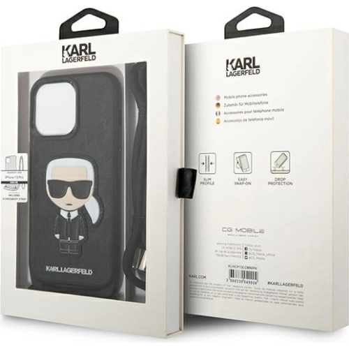 Etui Karl Lagerfeld KLHCP13LCMNIPK Apple iPhone 13 Pro hardcase czarny/black Leather Monogram Patch and Cord Iconik