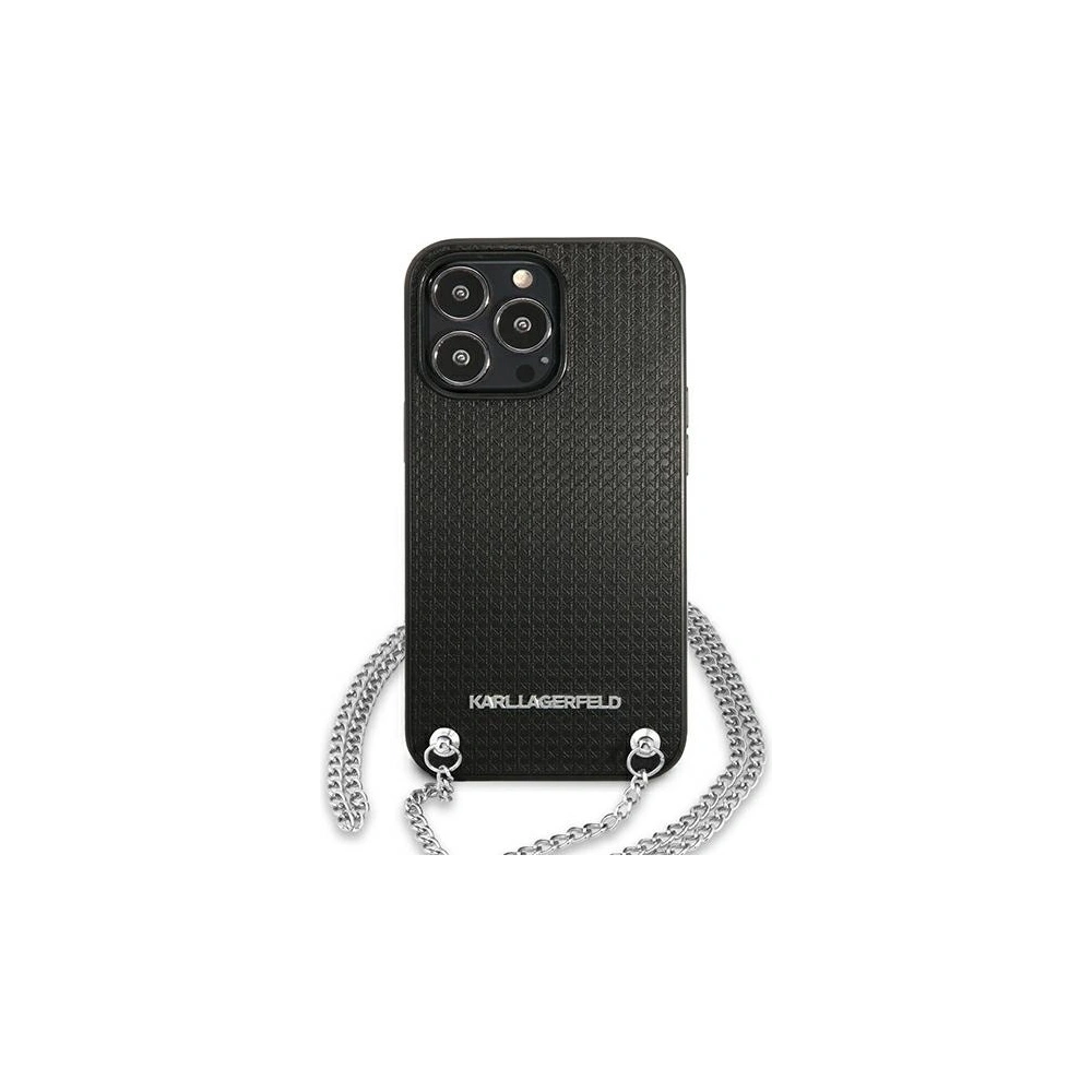 Hurtownia GSM - Etui Karl Lagerfeld KLHCP13LPMK Apple iPhone 13 Pro hardcase černý/black kožené s texturou a řetězem - KLD954BLK - {ean13} - Hurt