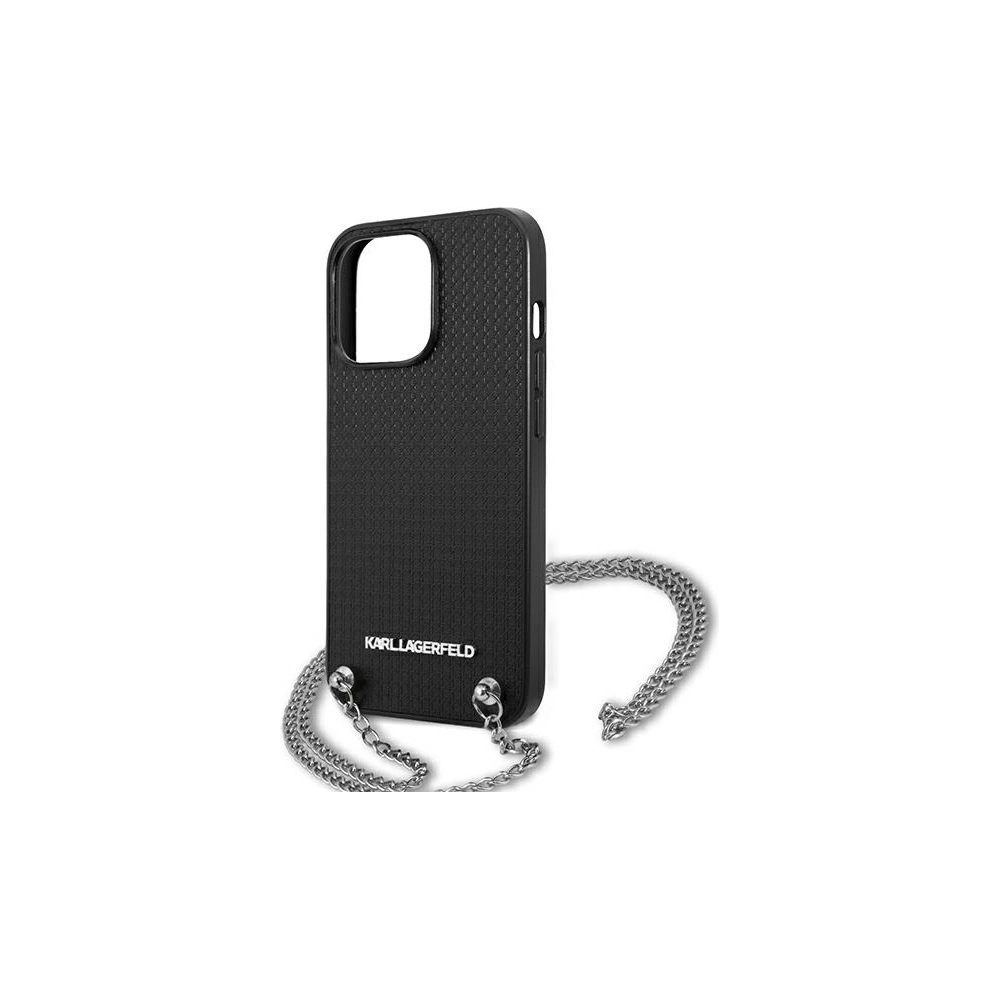 Hurtownia GSM - Etui Karl Lagerfeld KLHCP13LPMK Apple iPhone 13 Pro hardcase černý/black kožené s texturou a řetězem - KLD954BLK - {ean13} - Hurt
