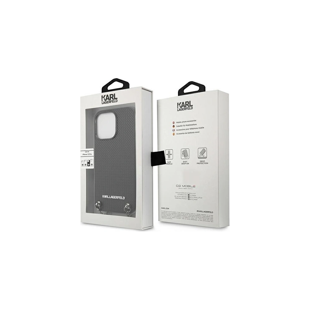 Hurtownia GSM - Etui Karl Lagerfeld KLHCP13LPMK Apple iPhone 13 Pro hardcase černý/black kožené s texturou a řetězem - KLD954BLK - {ean13} - Hurt