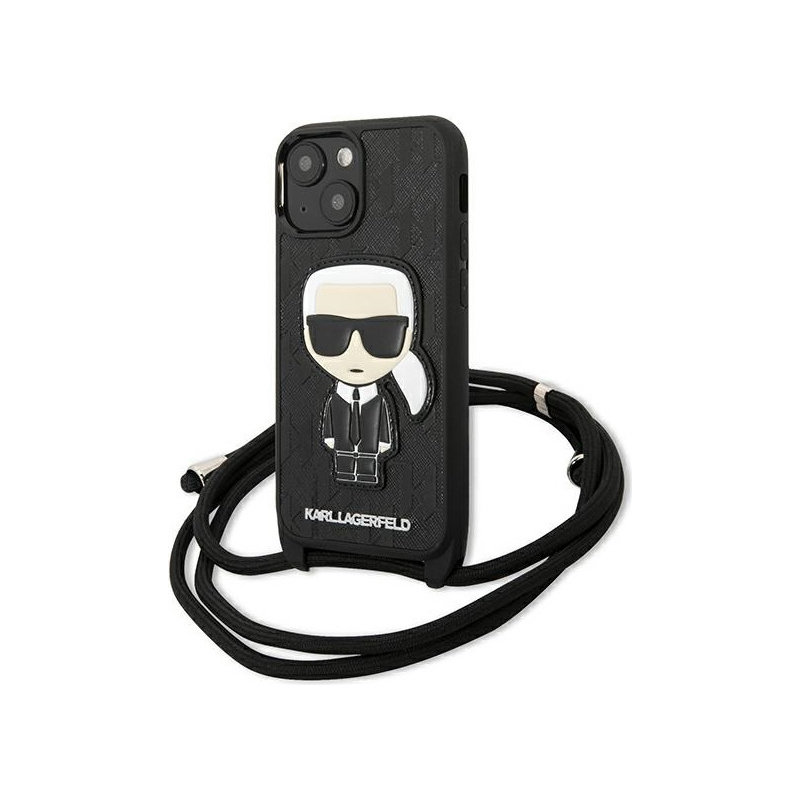 Karl Lagerfeld Distributor - 3666339049898 - KLD958BLK - Karl Lagerfeld KLHCP13MCMNIPK Apple iPhone 13 hardcase black Leather Monogram Patch and Cord Iconik - B2B homescreen