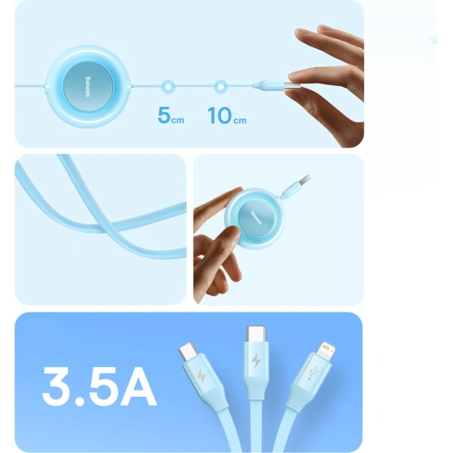 Kabel Baseus Bright Mirror 2 3w1 USB-A - microUSB + Lightning + USB-C 3.5A 1.1m czarny
