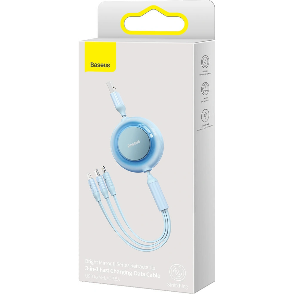 Kabel Baseus Bright Mirror 2 3w1 USB-A - microUSB + Lightning + USB-C 3.5A 1.1m modrý