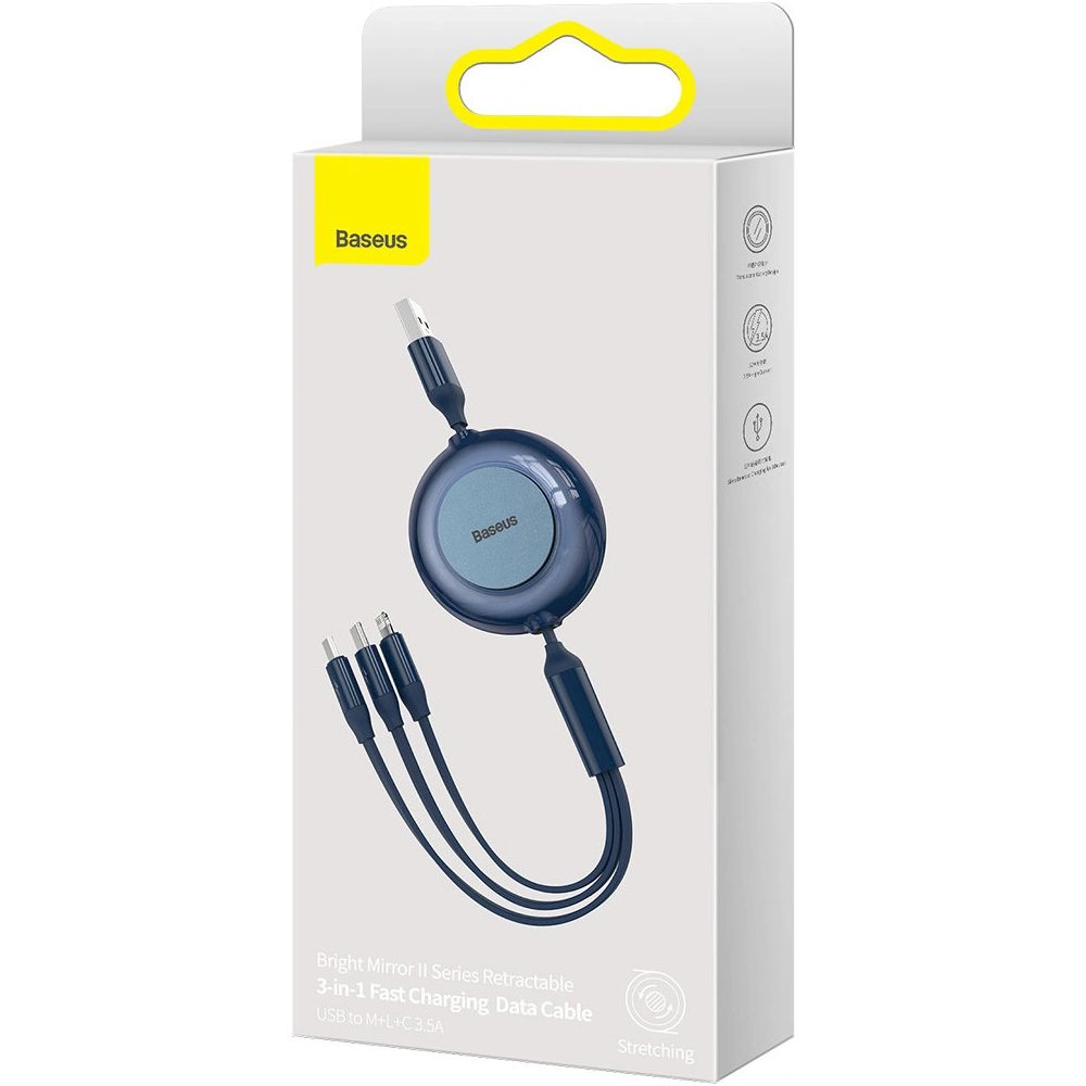 Kabel Baseus Bright Mirror 2 3w1 USB-A - microUSB + Lightning + USB-C 3.5A 1.1m modrý