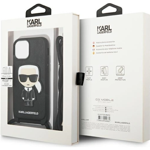 Etui Karl Lagerfeld KLHCP13SCMNIPK Apple iPhone 13 mini hardcase czarny/black Leather Monogram Patch and Cord Iconik