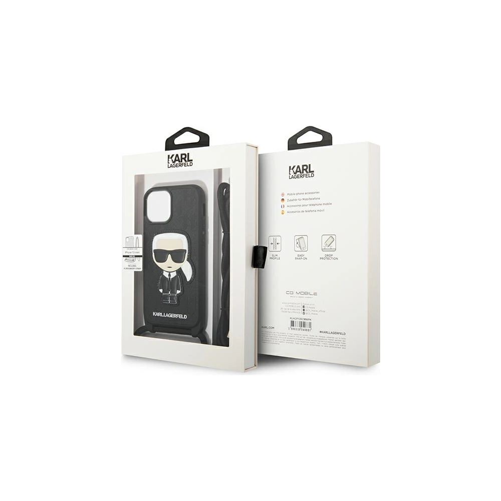 Wholesale Karl Lagerfeld KLHCP13SCMNIPK Apple iPhone 13 mini hardcase black Leather Monogram Patch and Cord Iconik - KLD964BLK - {ean13} - Hurt