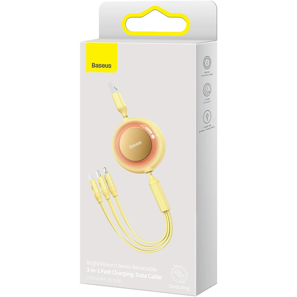 Kabel Baseus Bright Mirror 2 3w1 USB-A - microUSB + Lightning + USB-C 3.5A 1.1m žlutý