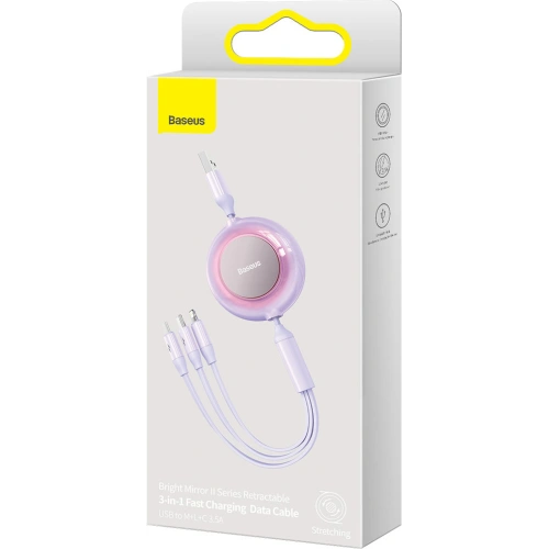 Kabel Baseus Bright Mirror 2 3w1 USB-A - microUSB + Lightning + USB-C 3.5A 1.1m fioletowy
