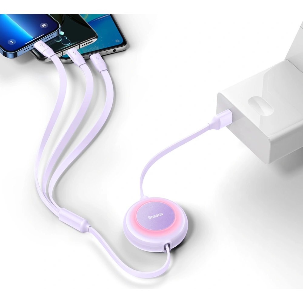 Kabel Baseus Bright Mirror 2 3w1 USB-A - microUSB + Lightning + USB-C 3.5A 1.1m fialový