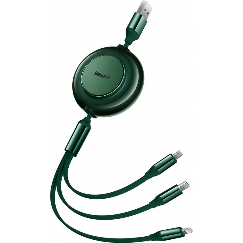 Baseus Distributor - 6932172609085 - BSU3387GRN - Baseus Bright Mirror 2 retractable cable 3in1 USB Type A - micro USB + Lightning + USB Type C 3.5A 1.1m green - B2B homescreen