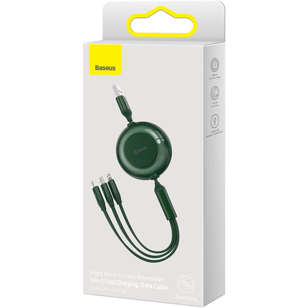 Kabel Baseus Bright Mirror 2 3w1 USB-A - microUSB + Lightning + USB-C 3.5A 1.1m zelený