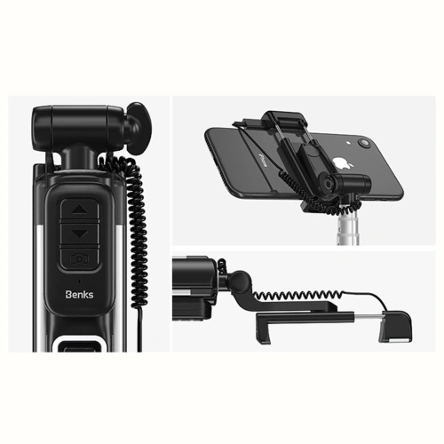 Kijek do selfie Benks Selfie Stick Z07 (selfie stick, statyw, lampy doświetlające) Black