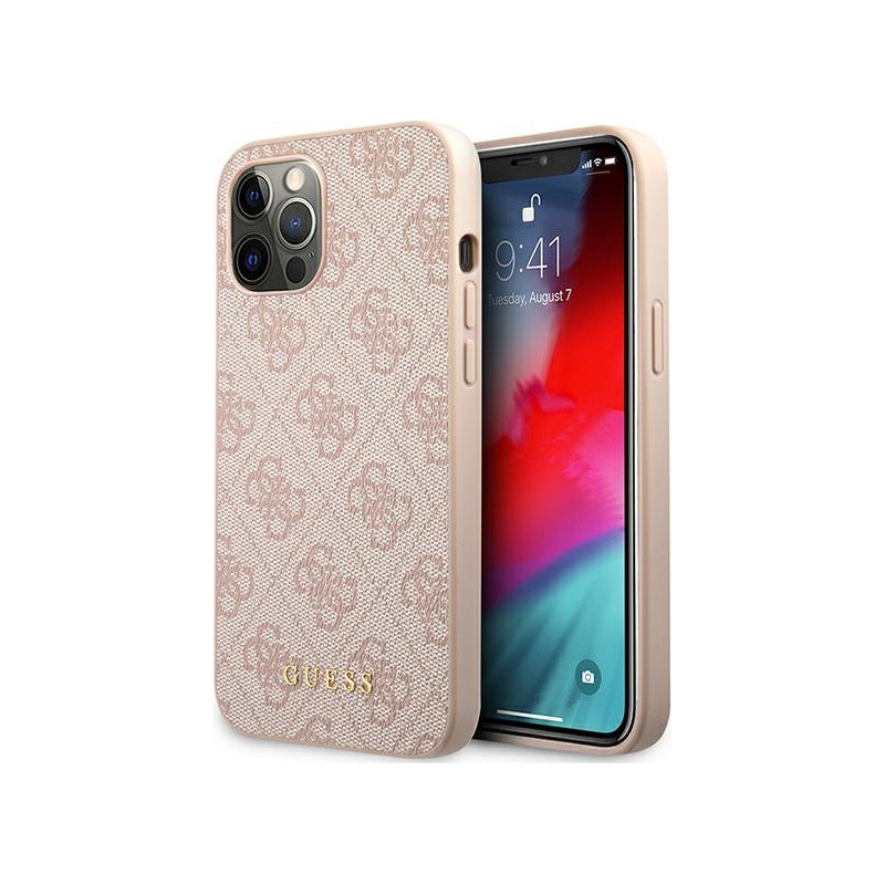Guess Distributor - 3666339005085 - GUE1842PNK - Guess GUHCP12MG4GFPI Apple iPhone 12/12 Pro pink hard case 4G Metal Gold Logo - B2B homescreen