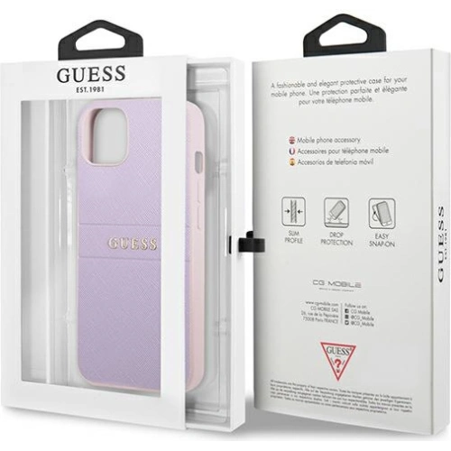 Etui Guess GUHCP13SPSASBPU Apple iPhone 13 mini fioletowy/purple Saffiano Hot Stamp & Metal Logo