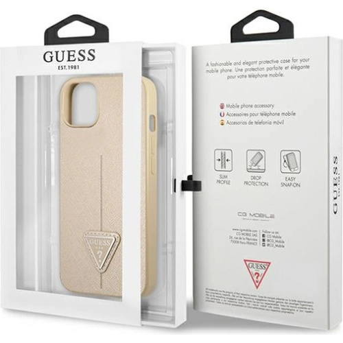 Etui Guess GUHCP13SPSATLE Apple iPhone 13 mini beżowy/beige hardcase Saffiano Triangle Logo