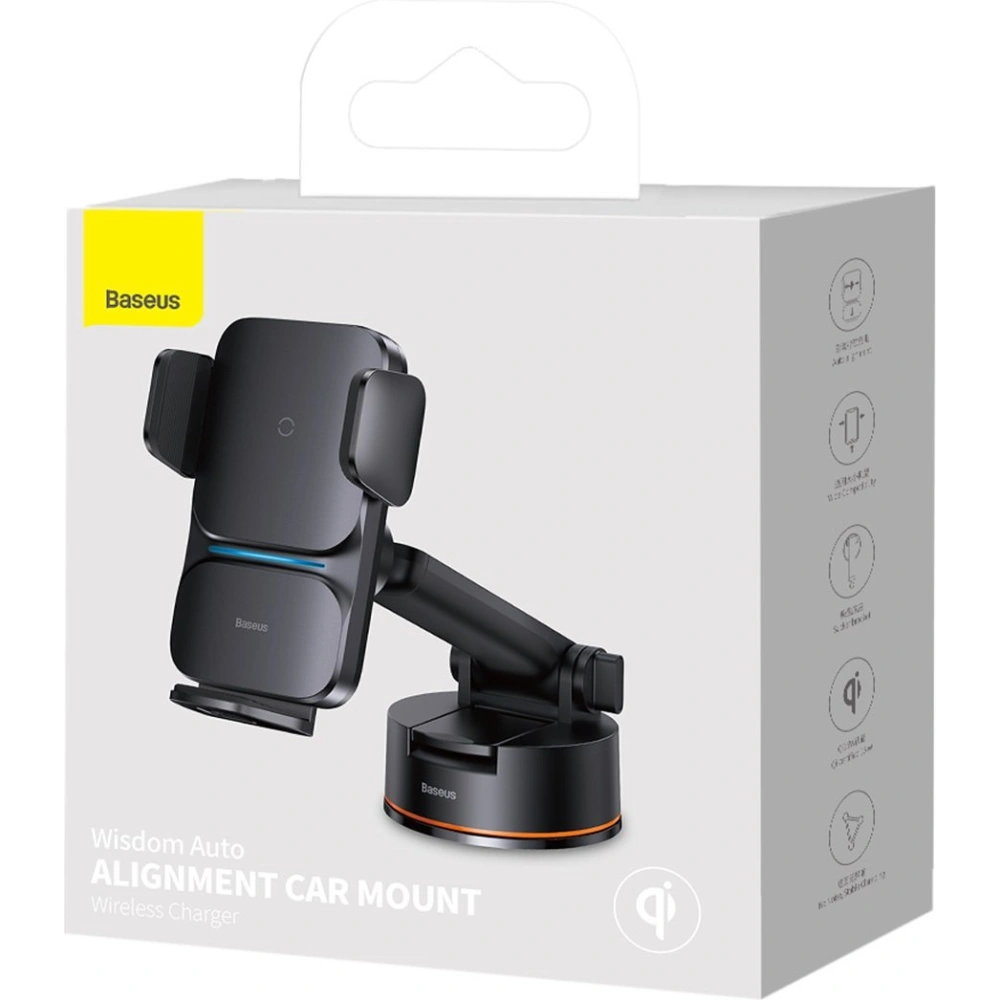 Hurtownia GSM - Upevnění do auta Baseus Wisdom Auto Alignment Car Mount Wireless Charger QI 15W (sací základna) černé - BSU3394BLK - {ean13} - Hurt