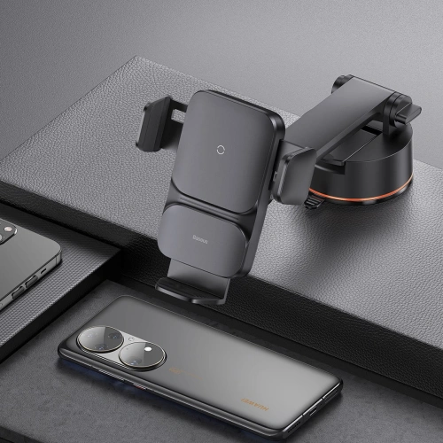 Uchwyt samochodowy Baseus Wisdom Auto Alignment Car Mount Wireless Charger QI 15W (Suction base) Black