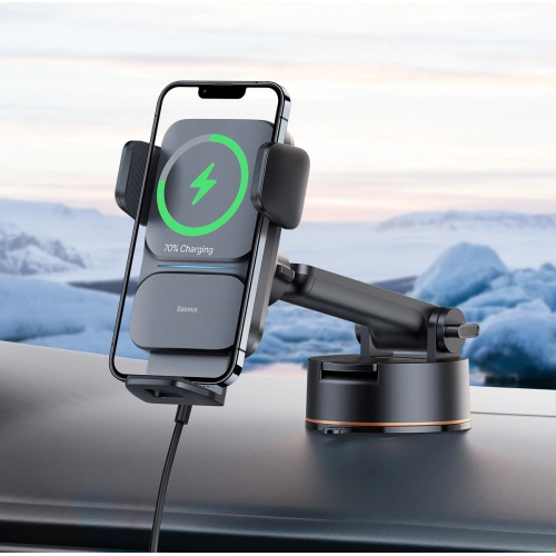 Uchwyt samochodowy Baseus Wisdom Auto Alignment Car Mount Wireless Charger QI 15W (Suction base) Black
