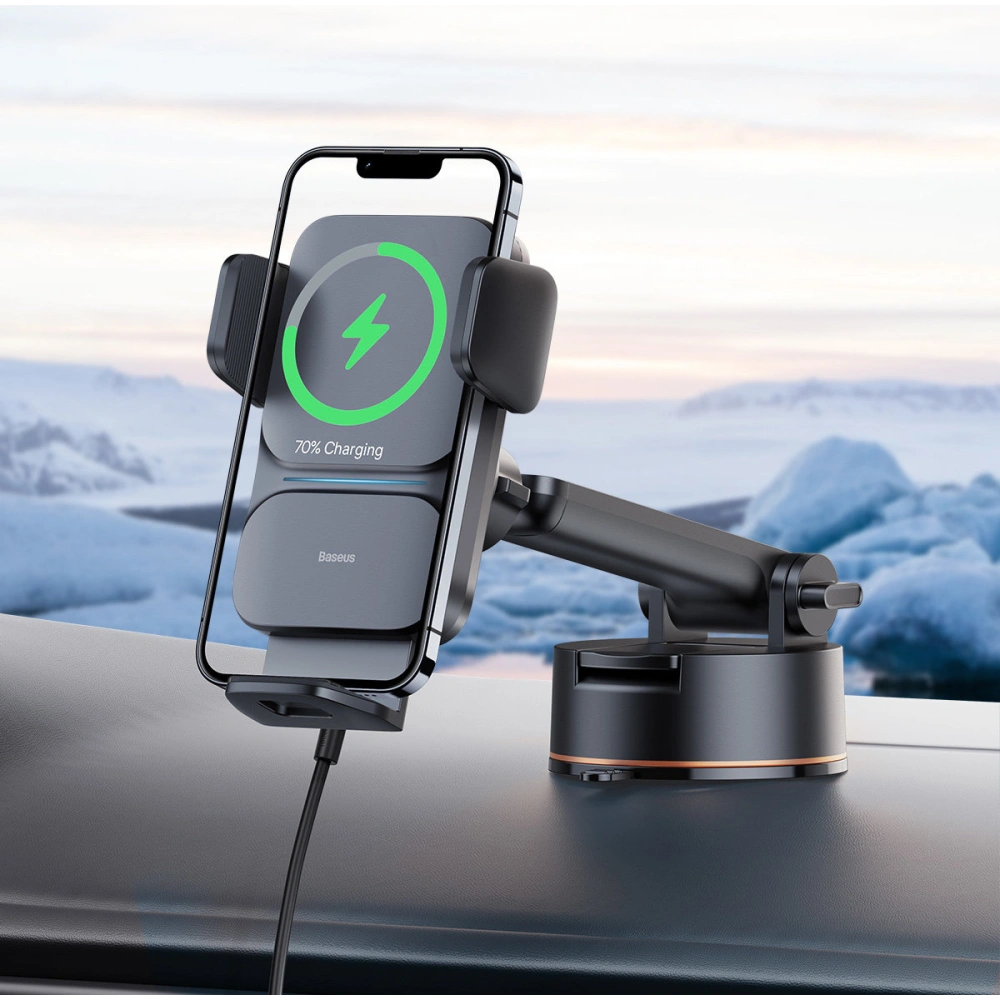 Hurtownia GSM - Uchwyt samochodowy Baseus Wisdom Auto Alignment Car Mount Wireless Charger QI 15W (Suction base) Black - BSU3394BLK - {ean13} - Hurt
