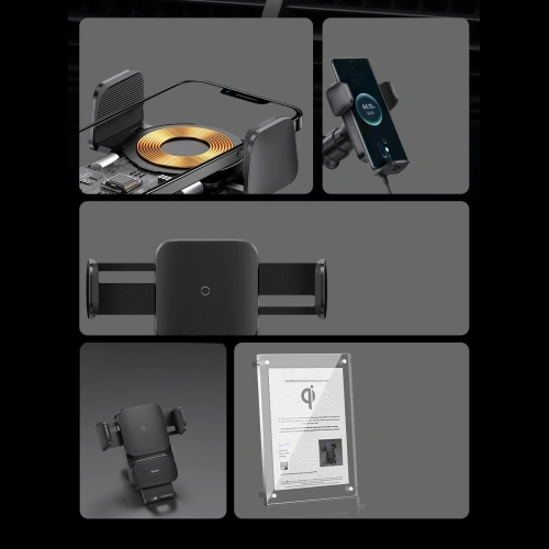 Uchwyt samochodowy Baseus Wisdom Auto Alignment Car Mount Wireless Charger QI 15W (Suction base) Black