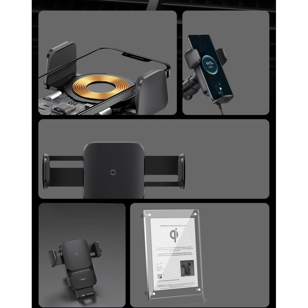 Hurtownia GSM - Uchwyt samochodowy Baseus Wisdom Auto Alignment Car Mount Wireless Charger QI 15W (Suction base) Black - BSU3394BLK - {ean13} - Hurt