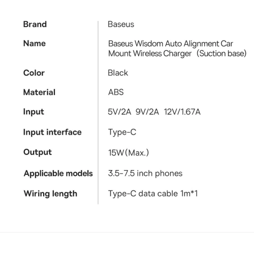 Uchwyt samochodowy Baseus Wisdom Auto Alignment Car Mount Wireless Charger QI 15W (Suction base) Black