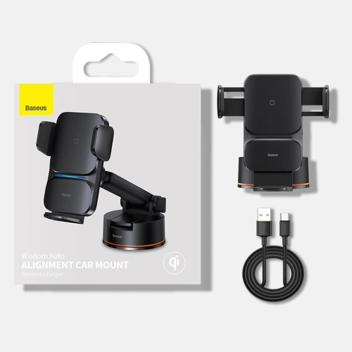 Uchwyt samochodowy Baseus Wisdom Auto Alignment Car Mount Wireless Charger QI 15W (Suction base) Black