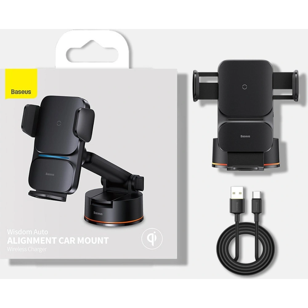 Hurtownia GSM - Upevnění do auta Baseus Wisdom Auto Alignment Car Mount Wireless Charger QI 15W (sací základna) černé - BSU3394BLK - {ean13} - Hurt