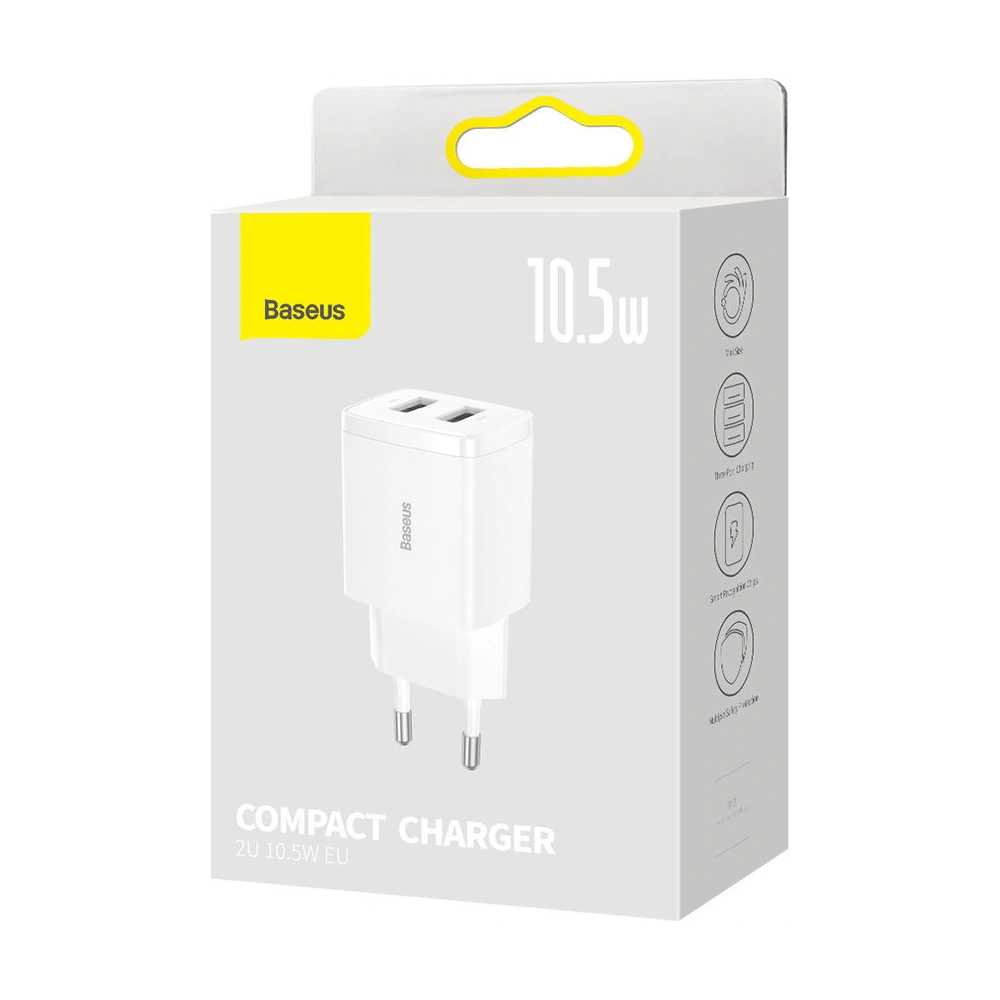 Hurtownia GSM - Ładowarka sieciowa Baseus Compact 2xUSB-A 10.5W biały - BSU3399WHT - {ean13} - Hurt