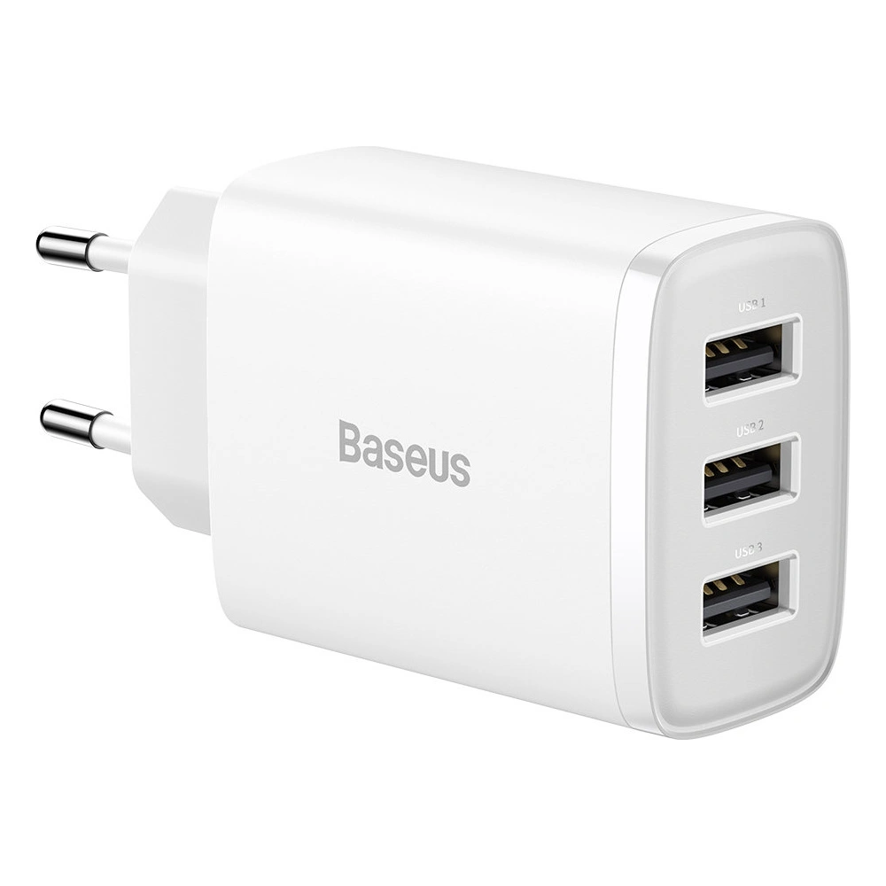 Hurtownia GSM - Ładowarka sieciowa Baseus Compact 3xUSB-A 17W biały - BSU3406WHT - {ean13} - Hurt