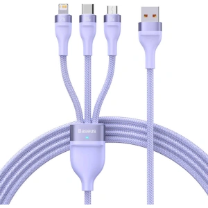 Kabel Baseus Flash Series 3w1 USB-A - USB-C + micro USB + Lightning 100W 1.2m (fioletowy)