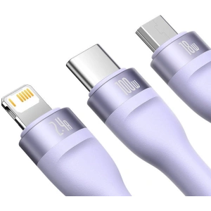 Kabel Baseus Flash Series 3w1 USB-A - USB-C + micro USB + Lightning 100W 1.2m (fioletowy)