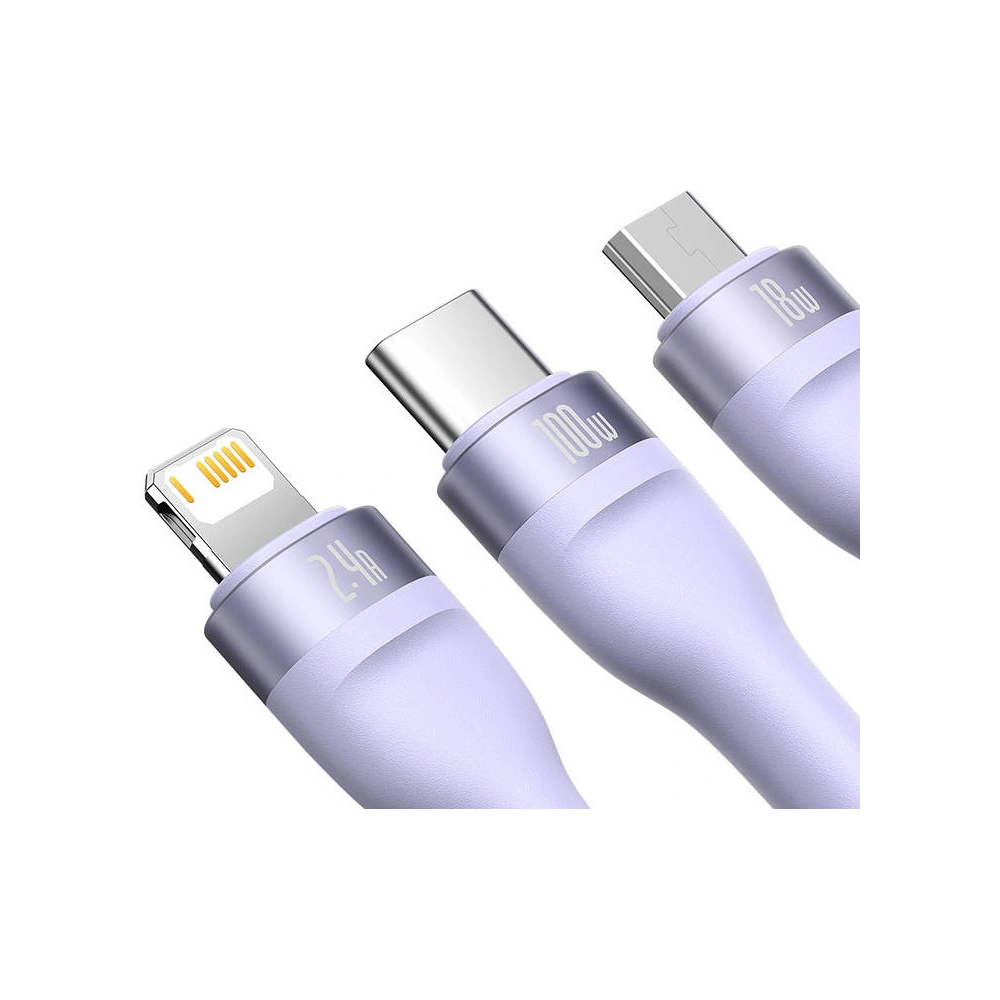 Kabel Baseus Flash Series 3w1 USB-A - USB-C + micro USB + Lightning 100W 1.2m (fialový)
