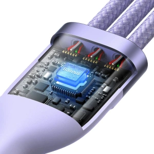 Kabel Baseus Flash Series 3w1 USB-A - USB-C + micro USB + Lightning 100W 1.2m (fioletowy)