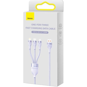 Kabel Baseus Flash Series 3w1 USB-A - USB-C + micro USB + Lightning 100W 1.2m (fioletowy)