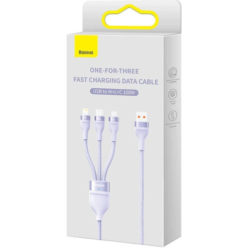 Kabel Baseus Flash Series 3w1 USB-A - USB-C + micro USB + Lightning 100W 1.2m (fioletowy)