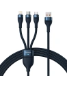 Kabel Baseus Flash Series 3w1 USB-A - USB-C + micro USB + Lightning 100W 1.2m (niebieski)