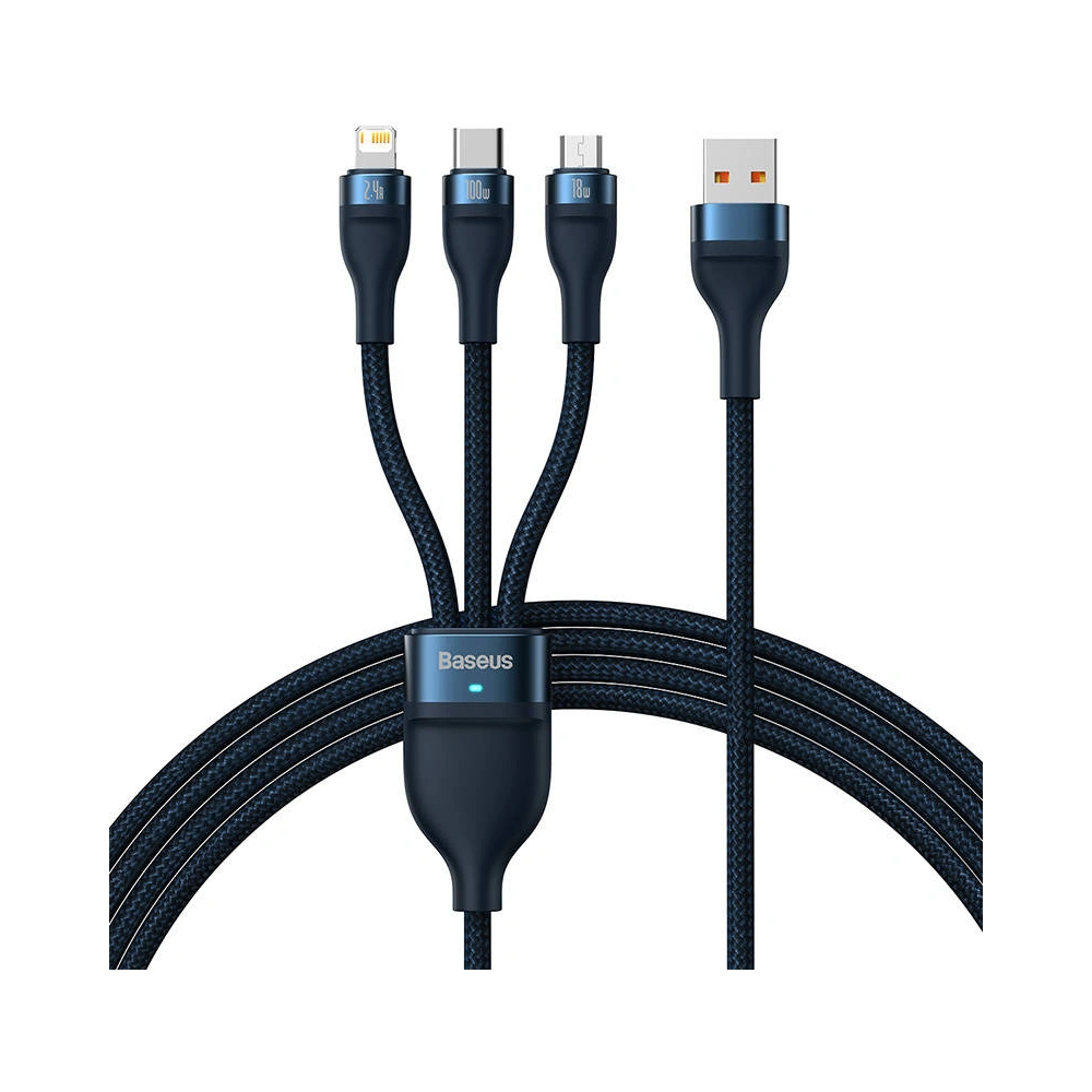 Hurtownia GSM - Kabel Baseus Flash Series 3w1 USB-A - USB-C + micro USB + Lightning 100W 1.2m (modrý) - BSU3414BLU - {ean13} - Hurt