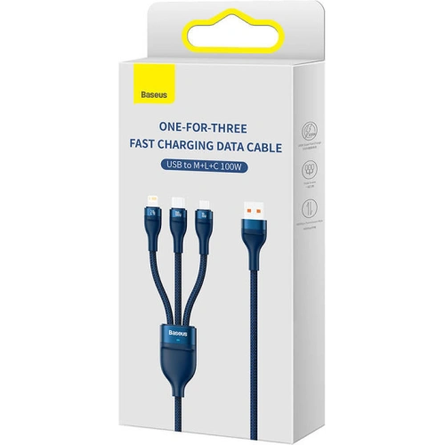 Kabel Baseus Flash Series 3w1 USB-A - USB-C + micro USB + Lightning 100W 1.2m (niebieski)